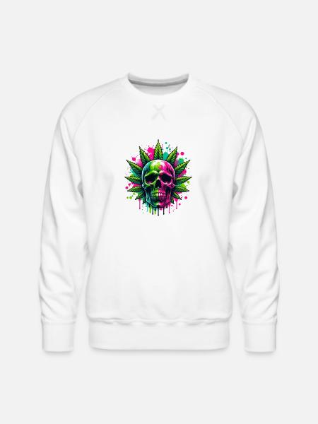 Cannabis Skull Hot Pink - Men's Premium Sweatshirt - white