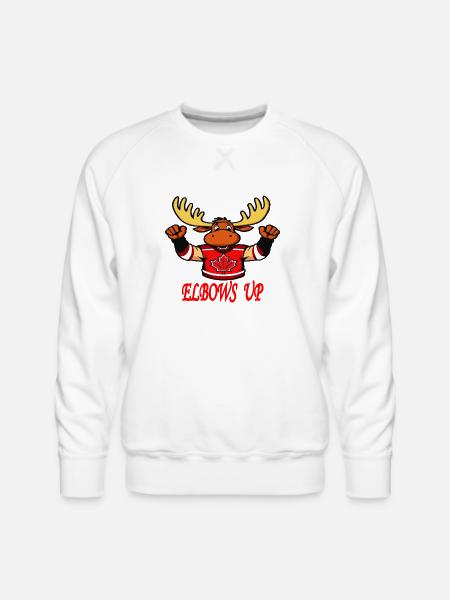 Elbows Up - Canada Hockey Moose - Men's Premium Sweatshirt - white