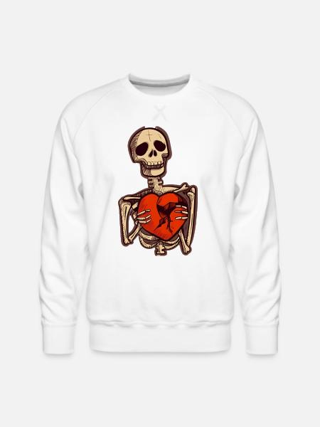 Sad Skeleton Holding Broken Heart - Men's Premium Sweatshirt - white