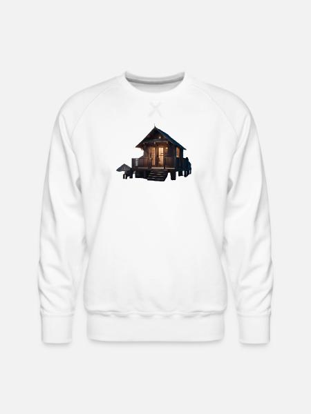 Rustic Cabin Nightscape Design - Men's Premium Sweatshirt - white