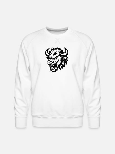 Tribal Bison Head Silhouette - Men's Premium Sweatshirt - white