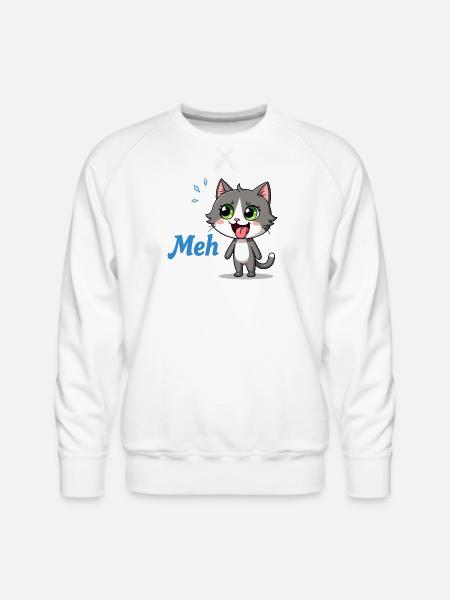 Meh – Funny Cat Meme - Men's Premium Sweatshirt - white