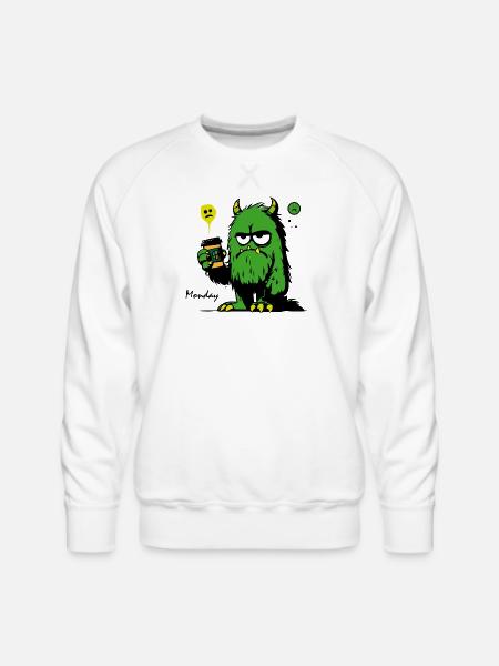 Grumpy Green Monster with Mug - Men's Premium Sweatshirt - white