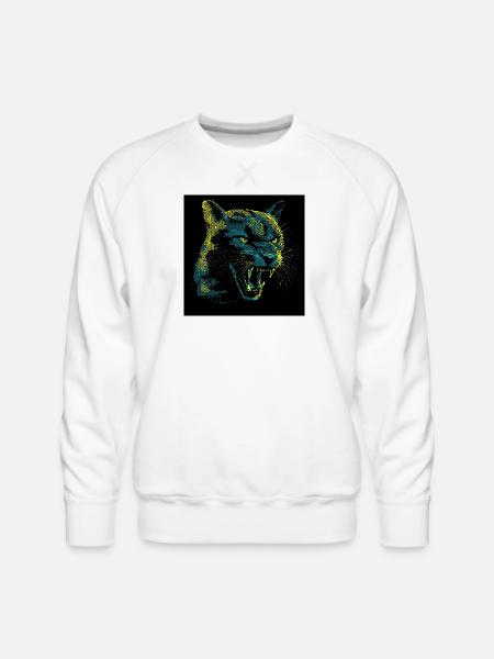 Neon Halftone Cat Roar - Men's Premium Sweatshirt - white