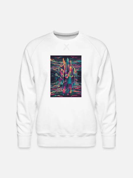 Vibrant Halftone Skyline Conceptual Art - Men's Premium Sweatshirt - white