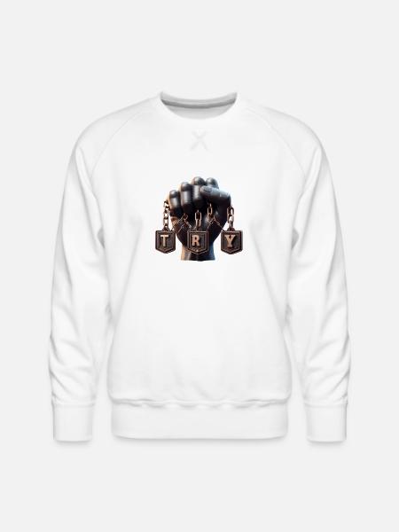 Hand with TRY Plaques - Men's Premium Sweatshirt - white