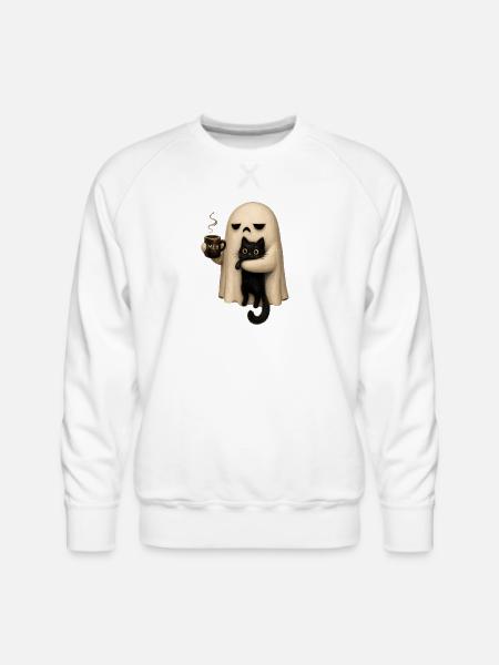 Meh Ghost and Cat Mug - Men's Premium Sweatshirt - white
