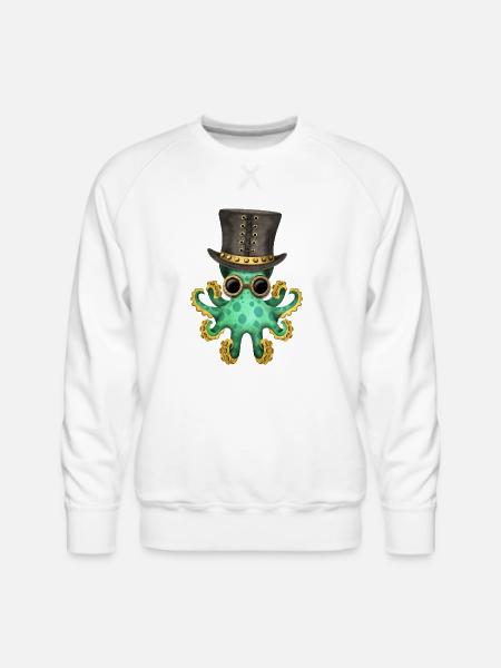 Steampunk Green Octopus - Men's Premium Sweatshirt - white