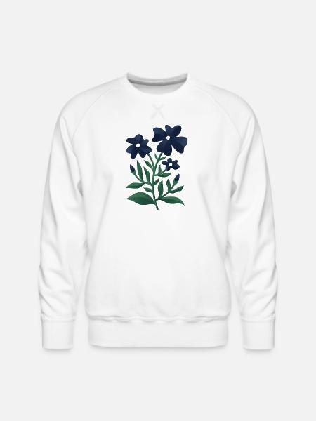 Midnight Blue Bloom Botanical Print - Men's Premium Sweatshirt - white