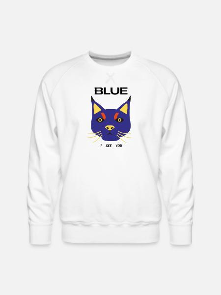 Blue Cat Face Pop Art - Men's Premium Sweatshirt - white