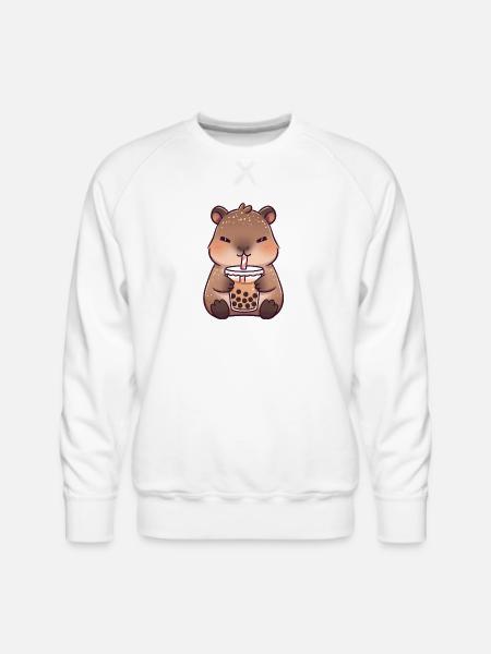 Kawaii CapybaraDrinking Milk Tea - Men's Premium Sweatshirt - white