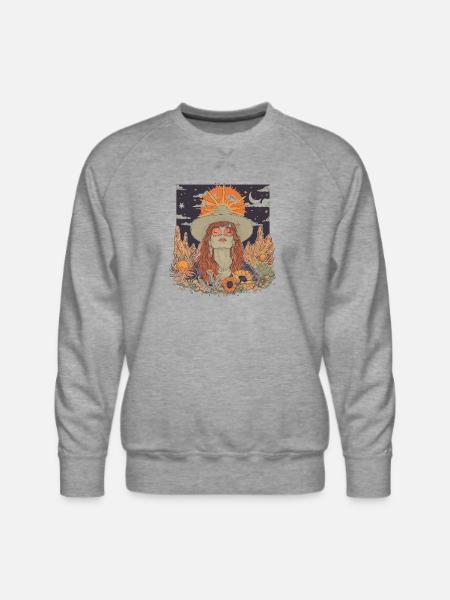 Mystic Sunflower Dreamer Illustration - Men's Premium Sweatshirt - heather grey