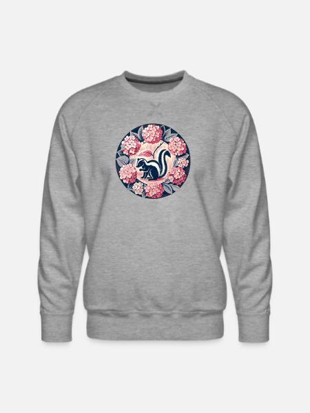 Hydrangea Circle Skunk Motif - Men's Premium Sweatshirt - heather grey