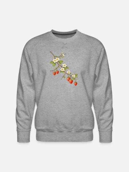 Strawberry Branch with Blossoms Illustration - Men's Premium Sweatshirt - heather grey