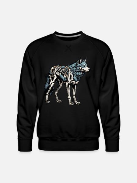 wolf Skeleton Illustration - Men's Premium Sweatshirt - black