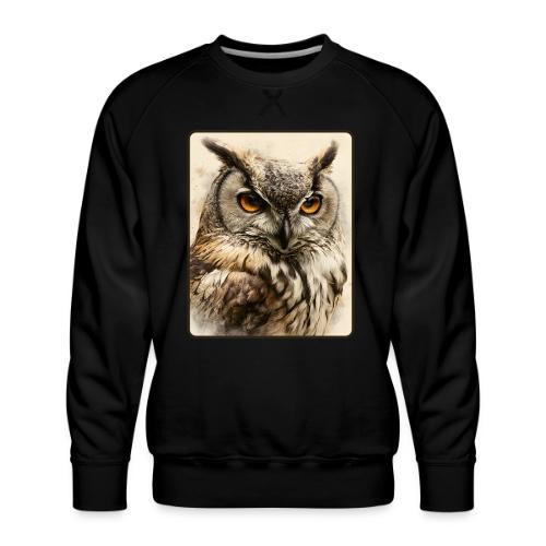 Great Horned Owl Watercolor Design - Men's Premium Sweatshirt