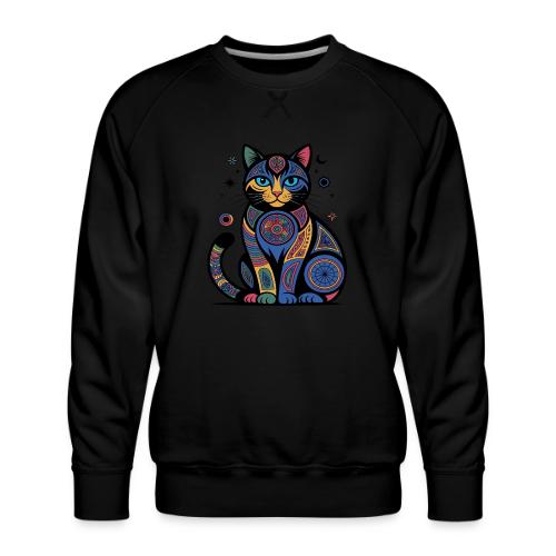 Vibrant Geometric Cat Mandala - Men's Premium Sweatshirt
