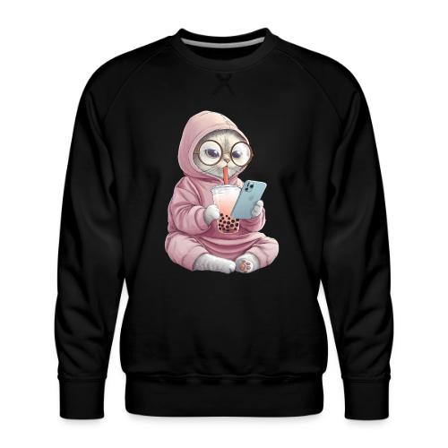 Cool Cat Bubble Tea Cartoon Design - Men's Premium Sweatshirt