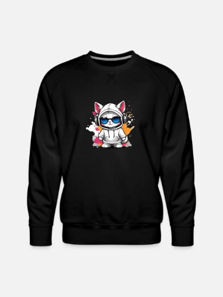 cute cat enjoying music - Men's Premium Sweatshirt - black