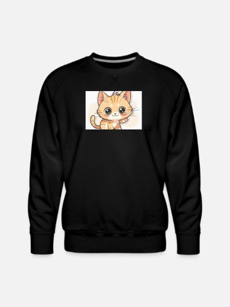 Waving Kawaii Orange Tabby - Men's Premium Sweatshirt - black