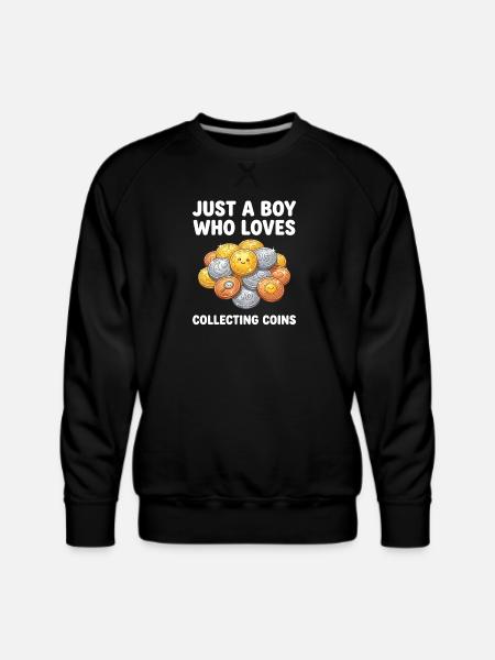 Coin-Loving Boy Collecting Coins - Men's Premium Sweatshirt - black