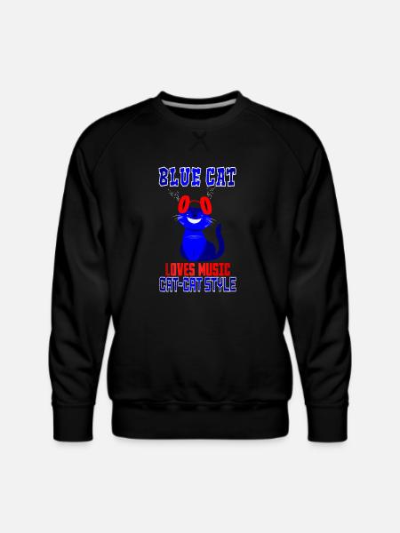 BLUE CAT LOVES MUSIC - Men's Premium Sweatshirt - black
