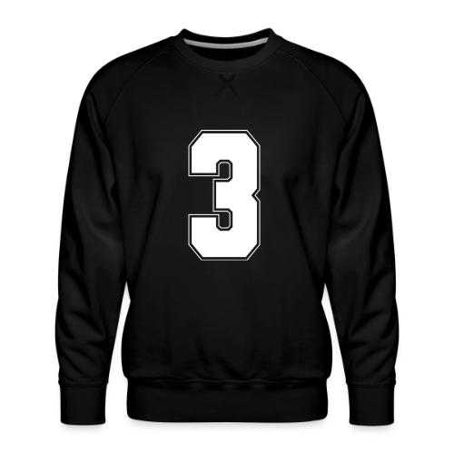 White Number 3 – Varsity Font - Men's Premium Sweatshirt