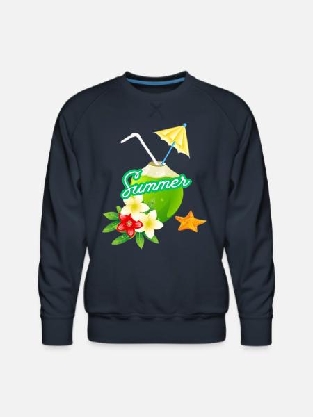 Tropical Summer Coconut with Flowers - Men's Premium Sweatshirt - navy