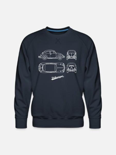 Volkswagen VW Blueprint Beetle White With VW Logo - Men's Premium Sweatshirt - navy