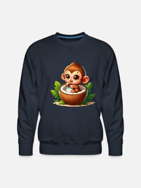 Monkey Relaxing Inside Coconut - Men's Premium Sweatshirt - navy