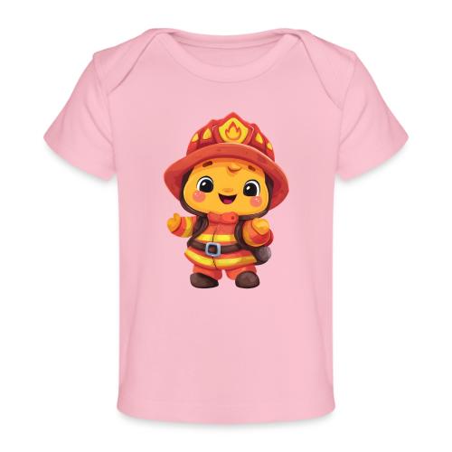 Cute Cartoon Firefighter in Red and Yellow Suit - Baby Organic T-Shirt