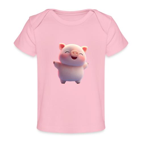 Cute Cartoon Baby Pig Standing Arms Up - Baby Organic T-Shirt