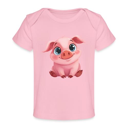 Adorable Cartoon Baby Pig Sitting with Big Eyes - Baby Organic T-Shirt