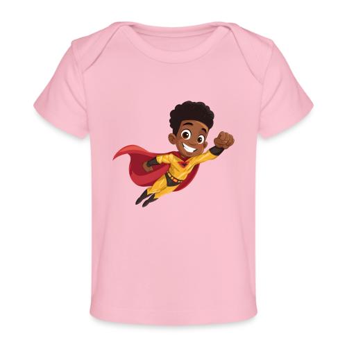 Flying Cartoon Superhero Boy in Red Cape - Baby Organic T-Shirt