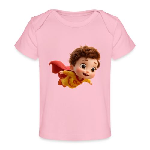 Flying Cartoon Superhero Boy in Yellow Suit - Baby Organic T-Shirt