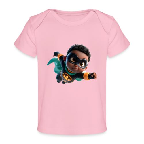 Brave Cartoon Superhero Boy in Green Cape - Baby Organic T-Shirt