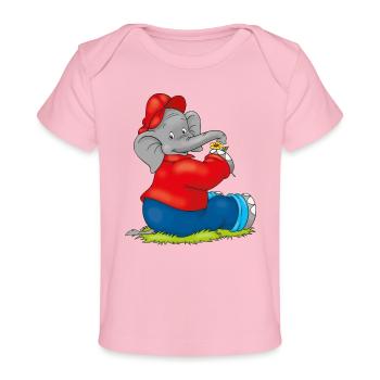 Benjamin the Elephant with Flower - Baby Organic T-Shirt - light pink - Front