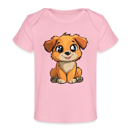 Cute Sitting Puppy Cartoon with Big Eyes - Baby Organic T-Shirt