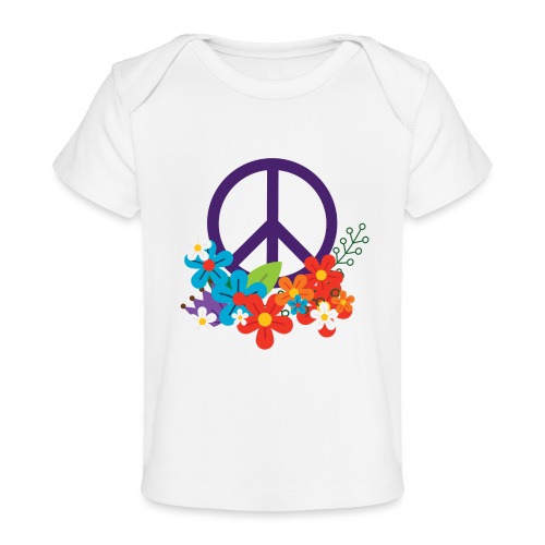 Hippie Peace Design With Flowers - Baby Organic T-Shirt