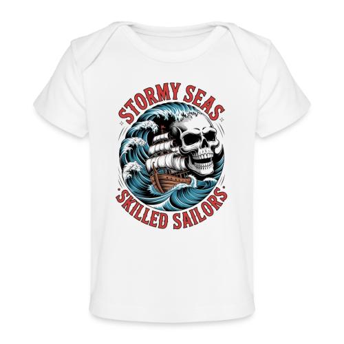 Stormy Seas Skull Pirate Ship Nautical Ocean Waves - Baby Organic T-Shirt