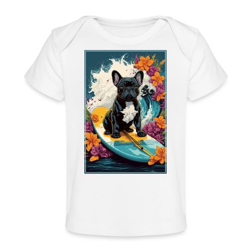 French Bulldog Surfing A Flower Wave - Baby Organic T-Shirt