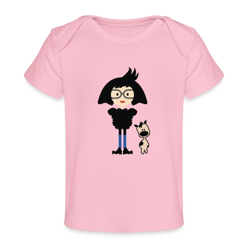 Big Hair Fashionista Girl and Her Cute Dog - Baby Organic T-Shirt