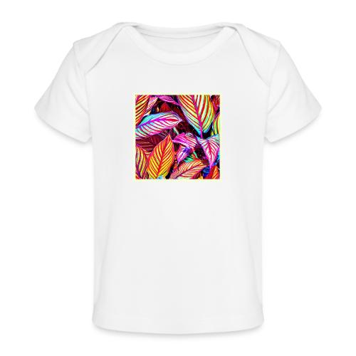 Striped Neon Leaves Design - Baby Organic T-Shirt