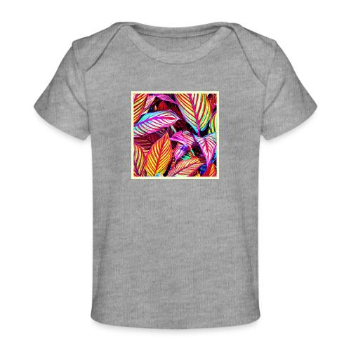 Striped Neon Leaves Design - Baby Organic T-Shirt