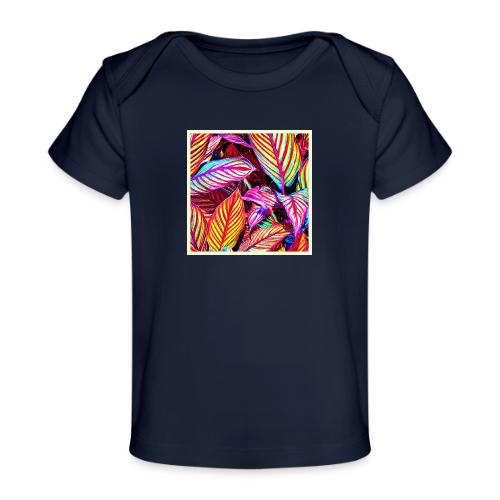 Striped Neon Leaves Design - Baby Organic T-Shirt