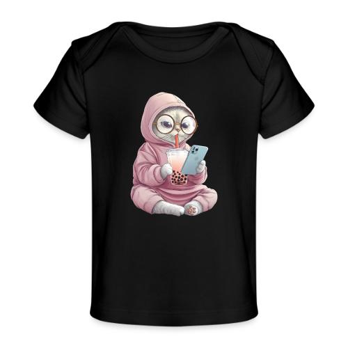 Cool Cat Bubble Tea Cartoon Design - Baby Organic T-Shirt