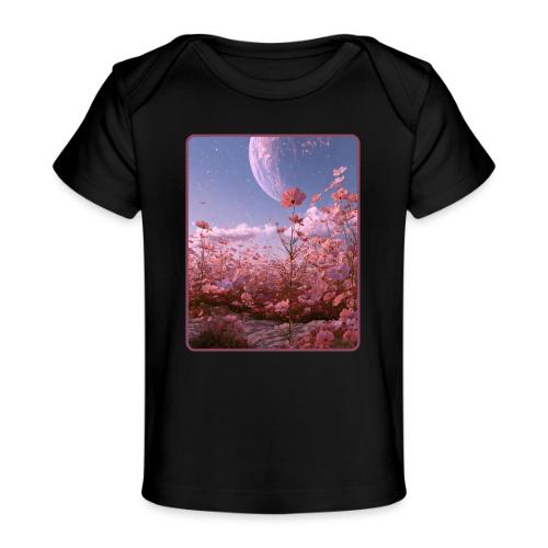 Cosmic Moon & Cosmos Flowers Art - Baby Organic T-Shirt