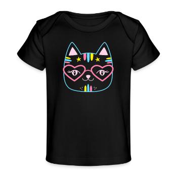 Kawaii Cat Heart Glasses - Baby Organic T-Shirt - black - Front