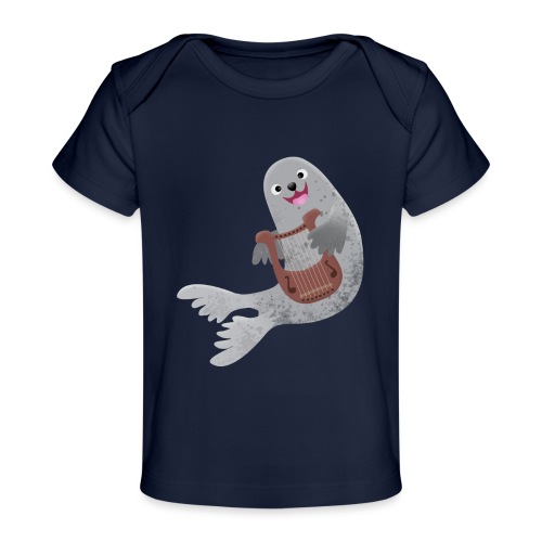 Harp Seal playing a harp in cute cartoon style - Baby Organic T-Shirt