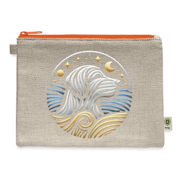 Moonlit Wolf Howl Over Ocean Waves - Hemp Carry All Pouch - natural/orange - Front